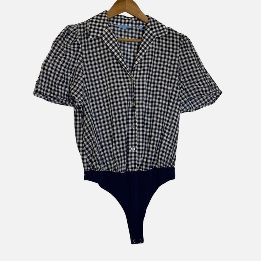 2 Draper James Body Suits Short Sleeve Collared Button Front Preppy Classic Med - Picture 2 of 11